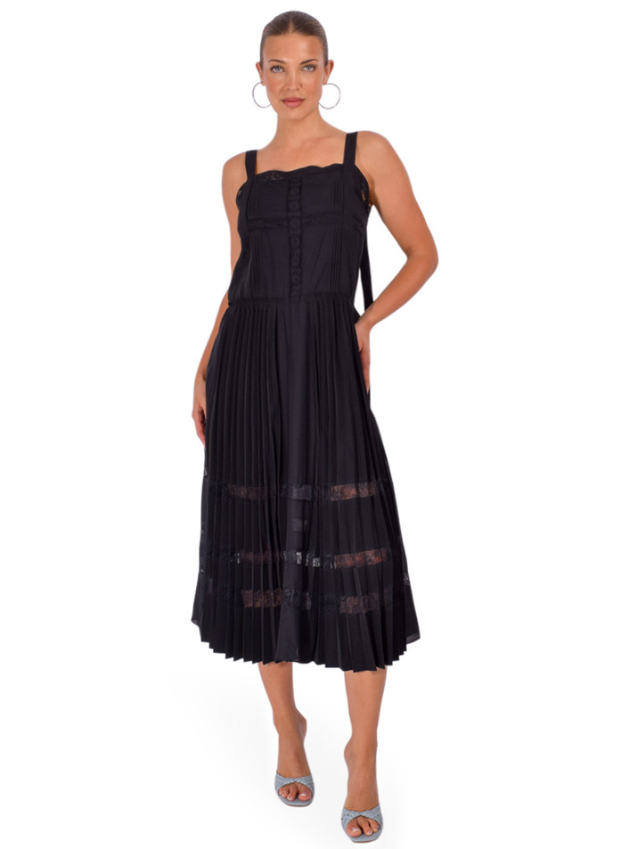 3.1 PHILLIP LIM Pleated Tank Dress With Lace Insert in Black Front View 1