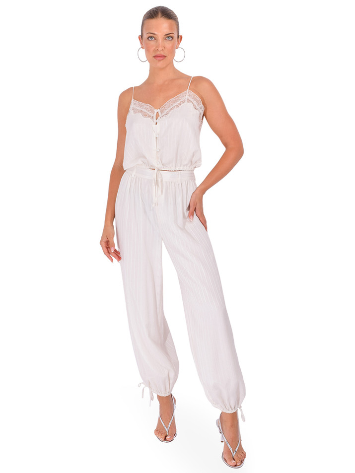 CAMI NYC Libi Camisole in Macadamia Stripe Full Outfit 