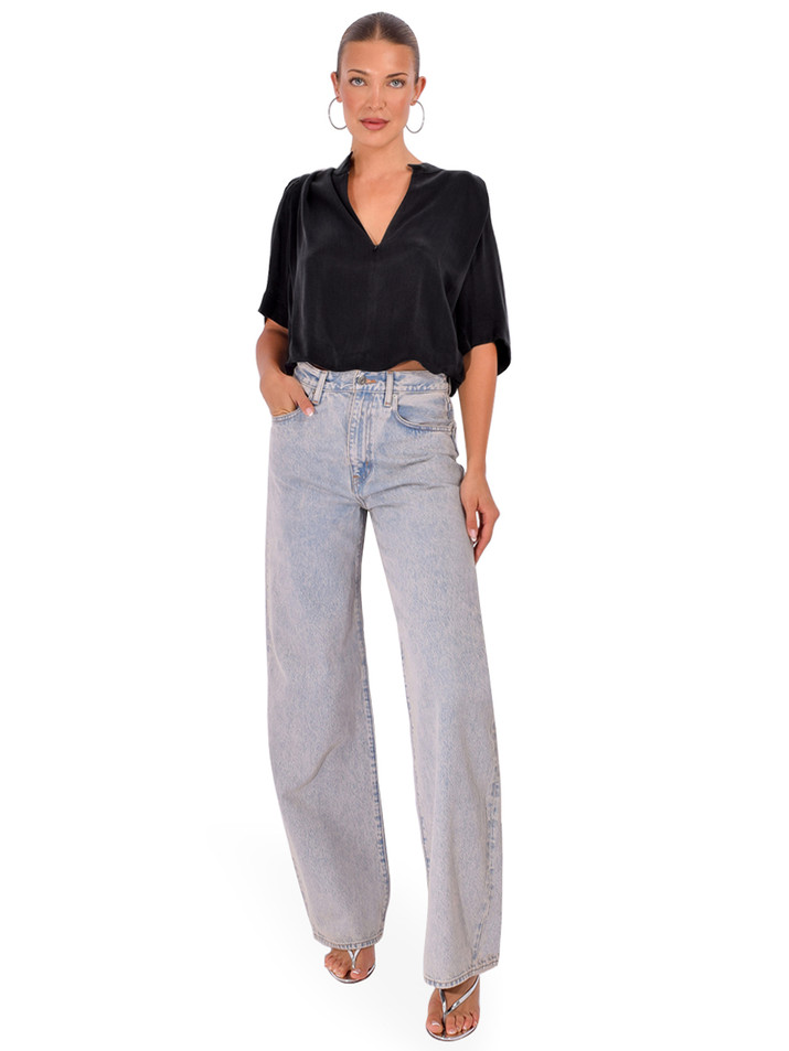 THEO Phaenna Shoulder Pleat Tee in Black Full Outfit 
