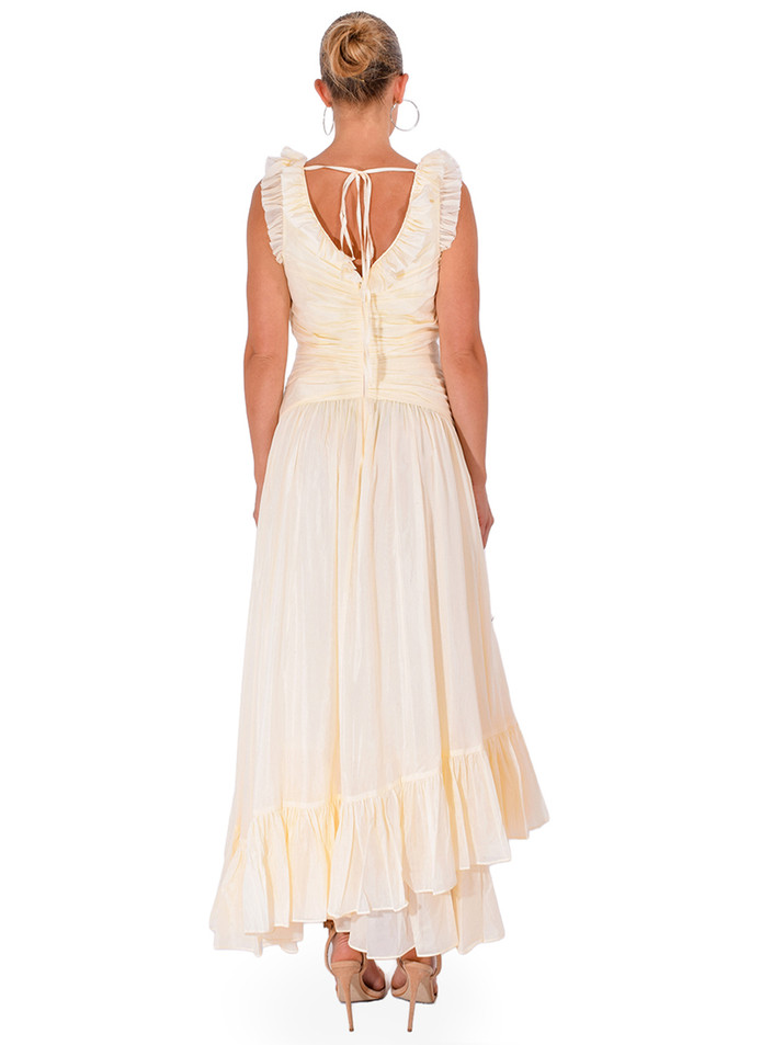 CINQ À SEPT Rosalba Ruffle Dress in Gardenia Back View 