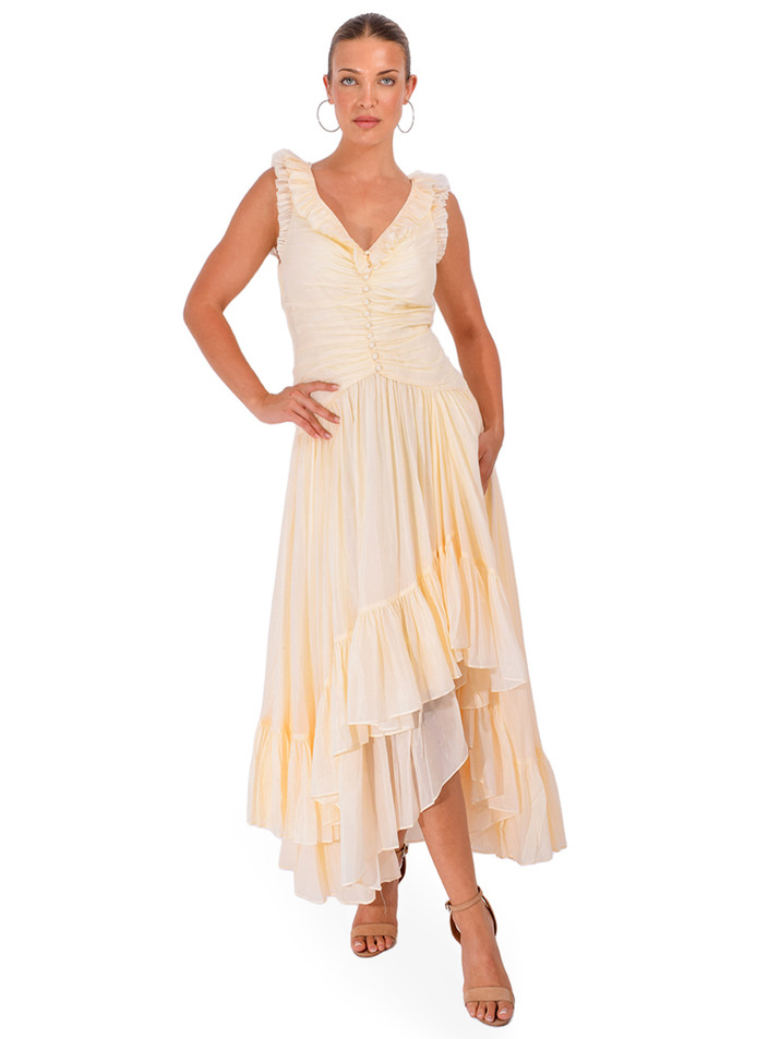CINQ À SEPT Rosalba Ruffle Dress in Gardenia Front View 2