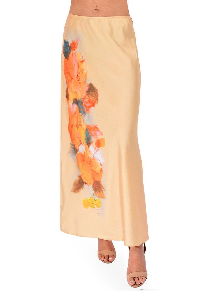 CINQ À SEPT Watercolor Floral Carole Skirt in Yellow Front View 