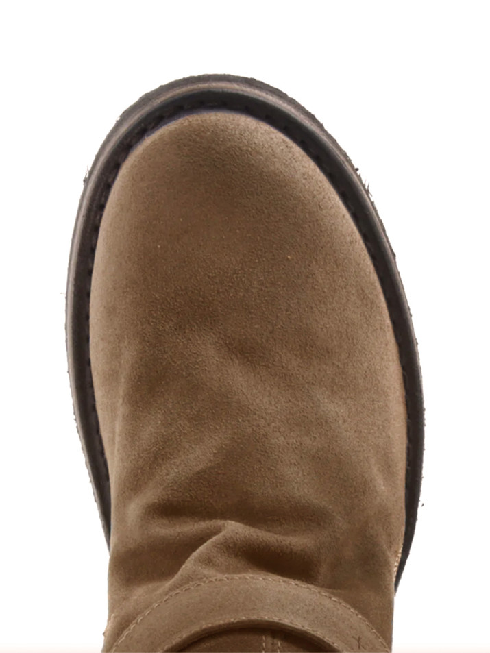FIORENTINI & BAKER Donna Velour Buckle Boots in Taupe Toe Detail

