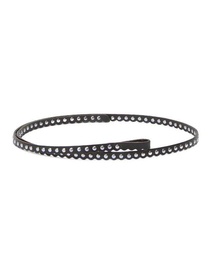OTTOD'AME Leather Wrap Belt with Studs in Brown Front View 