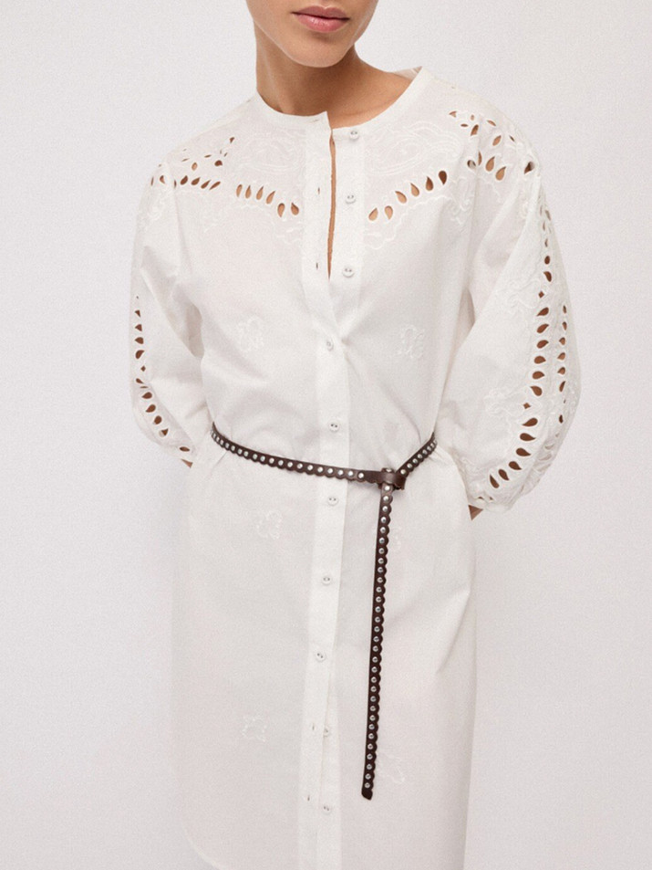 OTTOD'AME Leather Wrap Belt with Studs in Brown on Model 