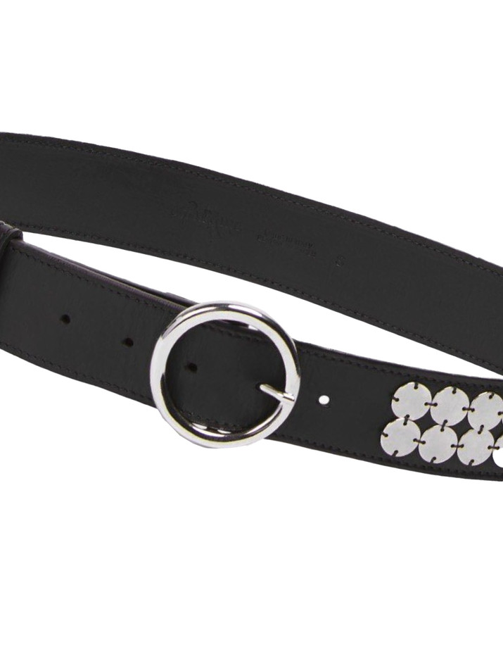 OTTOD'AME Leather Belt with Mirror Embellishment in Black Details 