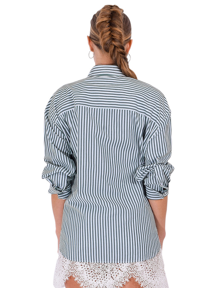 ESSENTIEL ANTWERP Kasper Sequin Palm Tree Shirt in Green Back View 