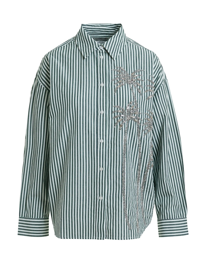 ESSENTIEL ANTWERP Kasper Sequin Palm Tree Shirt in Green