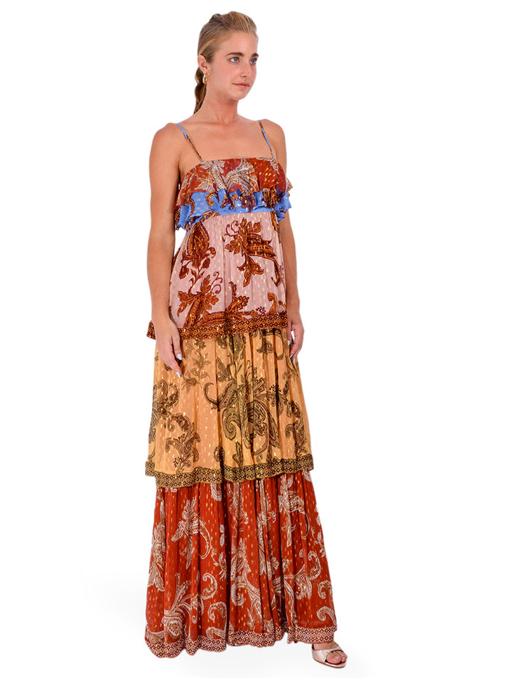HEMANT & NANDITA Leya Tiered Maxi Dress in Multi Side View 
