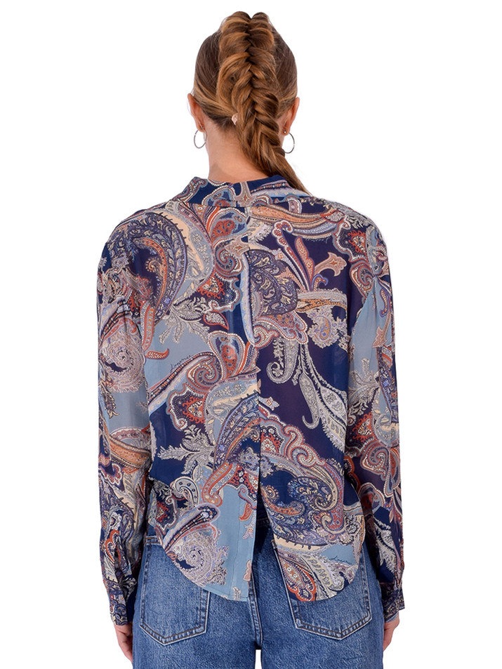 L'AGENCE Cosette Crop Hi/Low Shirt in Paisley Multi Back View 