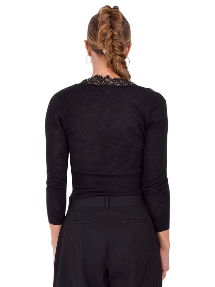 L'AGENCE Eluna Lace Cardigan in Black Back View 