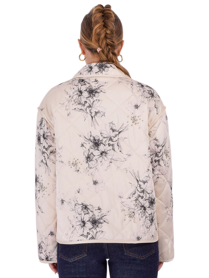 CINQ À SEPT Hand Sketched Floral Alexa Jacket in Gardenia/ Black Back View 