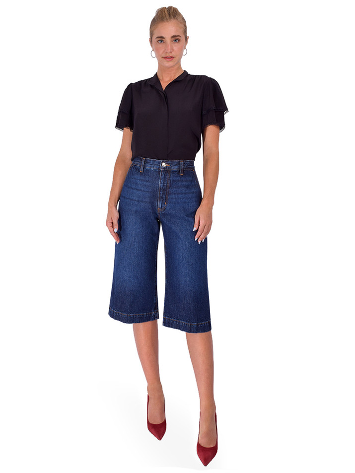 FRAME Silk Arcadia Top in Black Full Outfit 