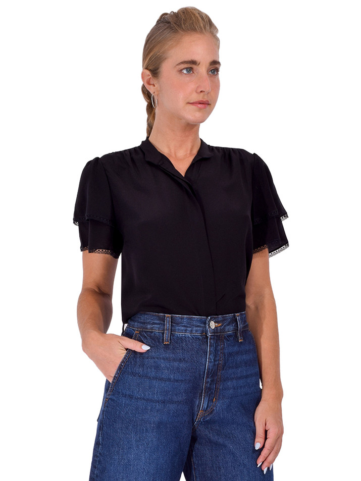 FRAME Silk Arcadia Top in Black Side View 