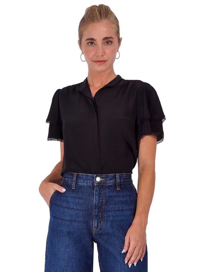 FRAME Silk Arcadia Top in Black Front View 