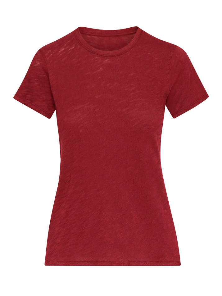 ATM Slub Jersey Schoolboy Crew Neck Tee in Bordeaux Product Shot 

