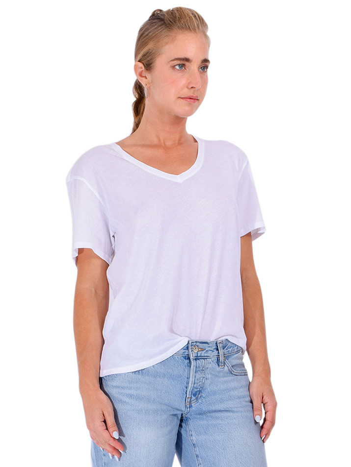 ATM Vintage Jersey Boyfriend V-Neck Tee in White Side View 
