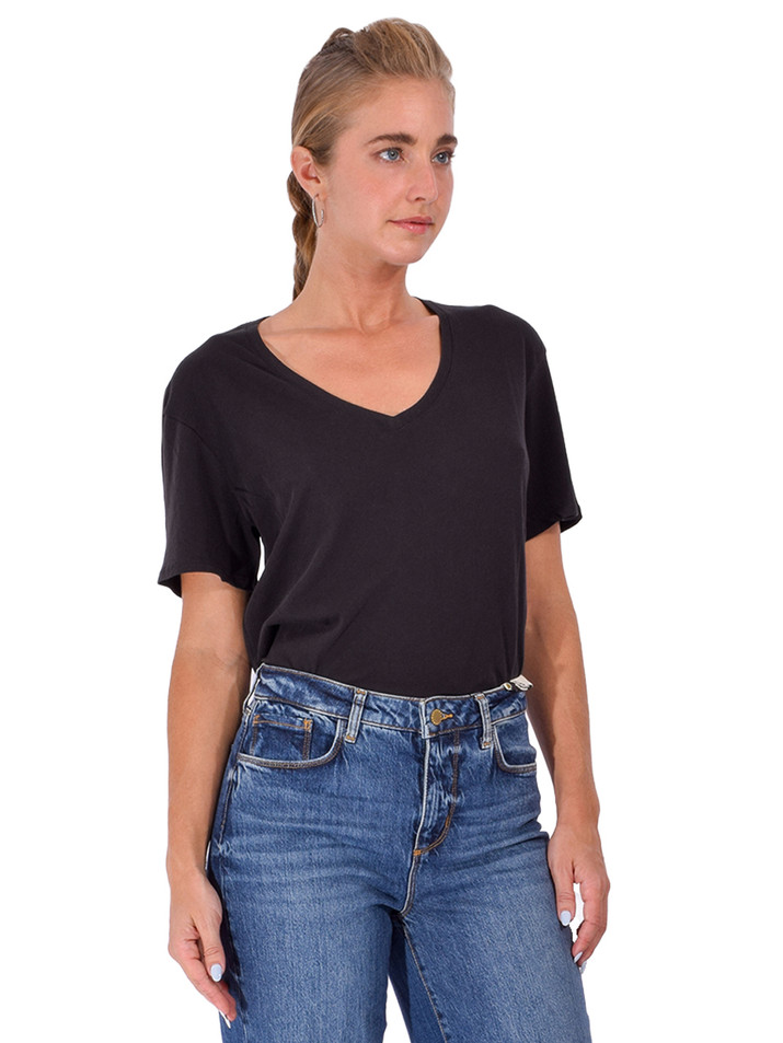 ATM Vintage Jersey Boyfriend V-Neck Tee in Black Side View 