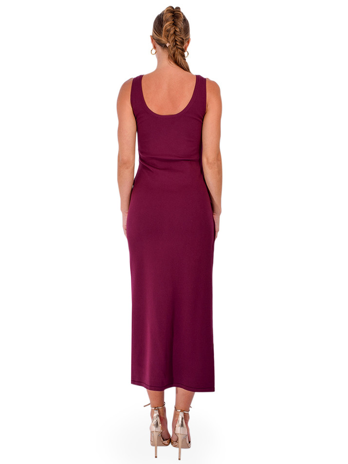 SIMKHAI Genne Draped Knit Midi Dress in Fig Back View
