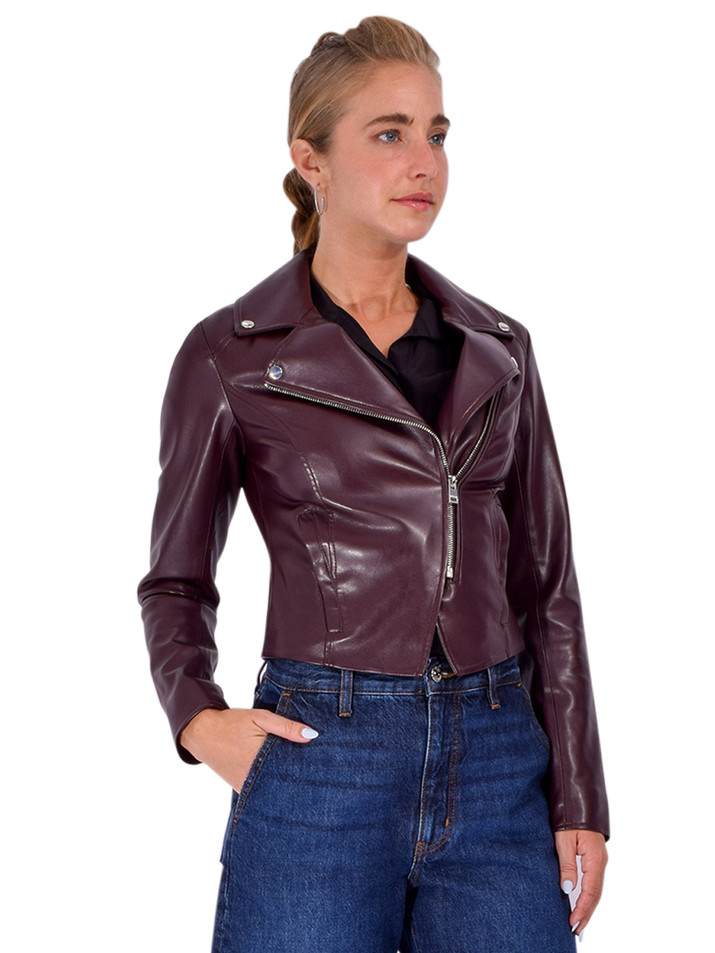 LAMARQUE Pascale Vegan Leather Jacket in Vamp Side View 
