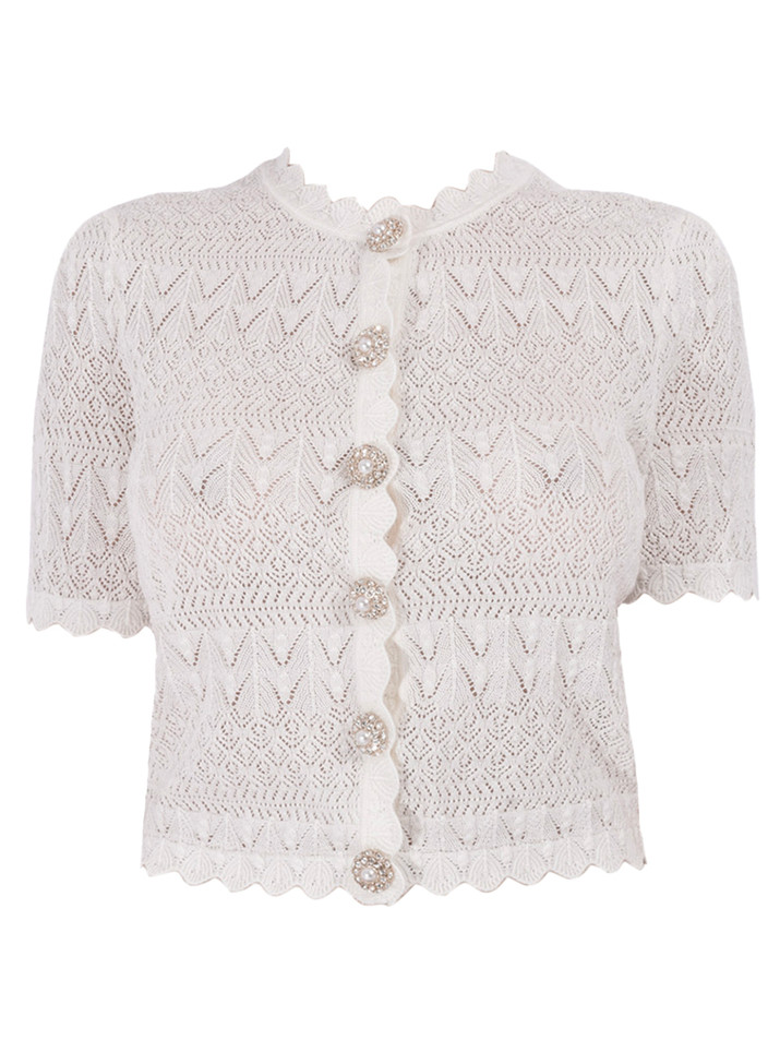 SELF-PORTRAIT Pointelle Knit Top in White Product Shot 