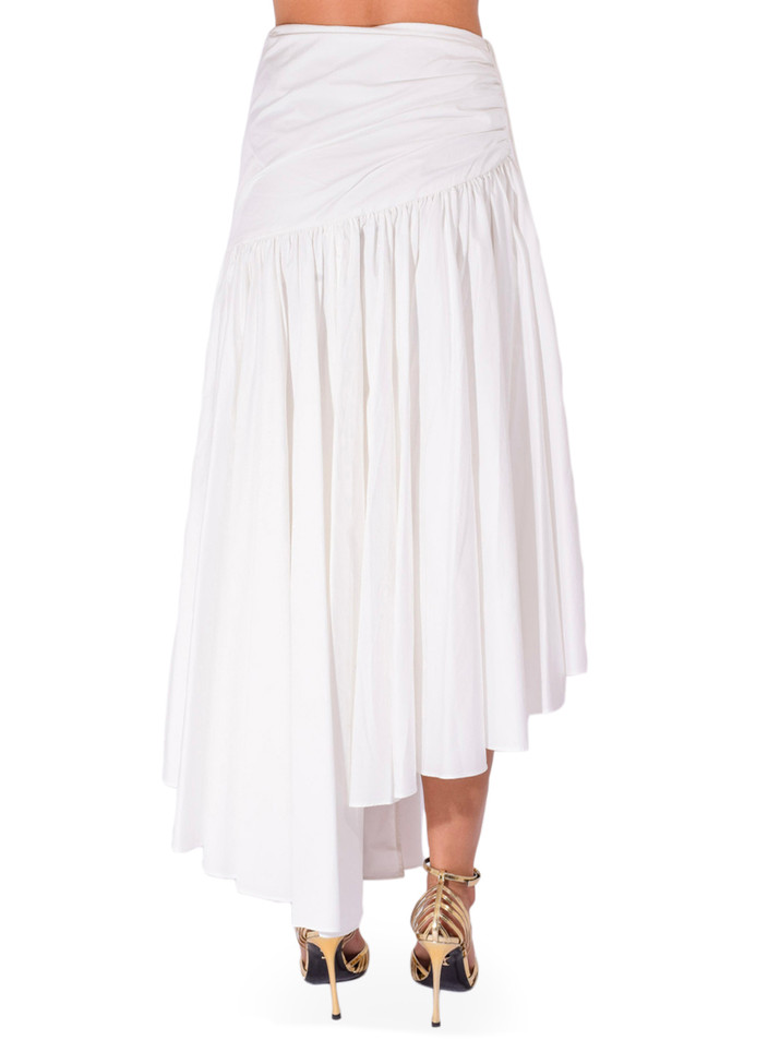 SELF-PORTRAIT Cotton Asymmetric Midi Skirt in White Back View 
