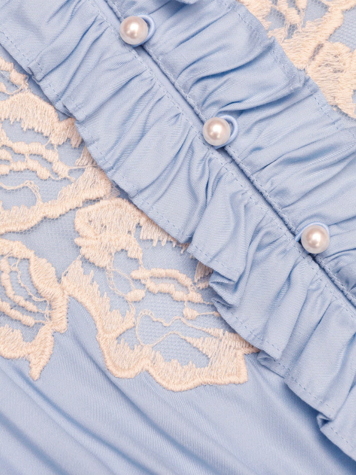 SELF-PORTRAIT Ruffled Lace Trim Top in Blue Product Shot 