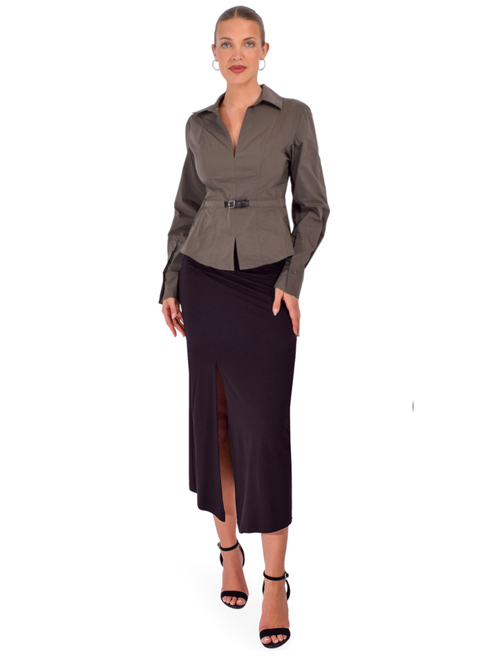 STAVII Jersey Midi Skirt in Black Full Outfit 