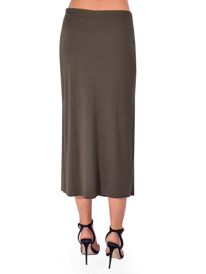STAVII Jersey Midi Skirt in Olive Back View 