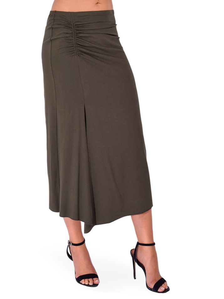 STAVII Jersey Midi Skirt in Olive Side View 