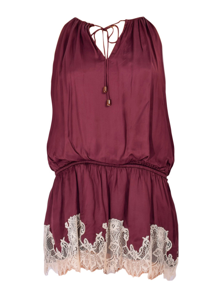 ROCOCO SAND Lace Mini Slip Dress in Burgundy Product Shot 