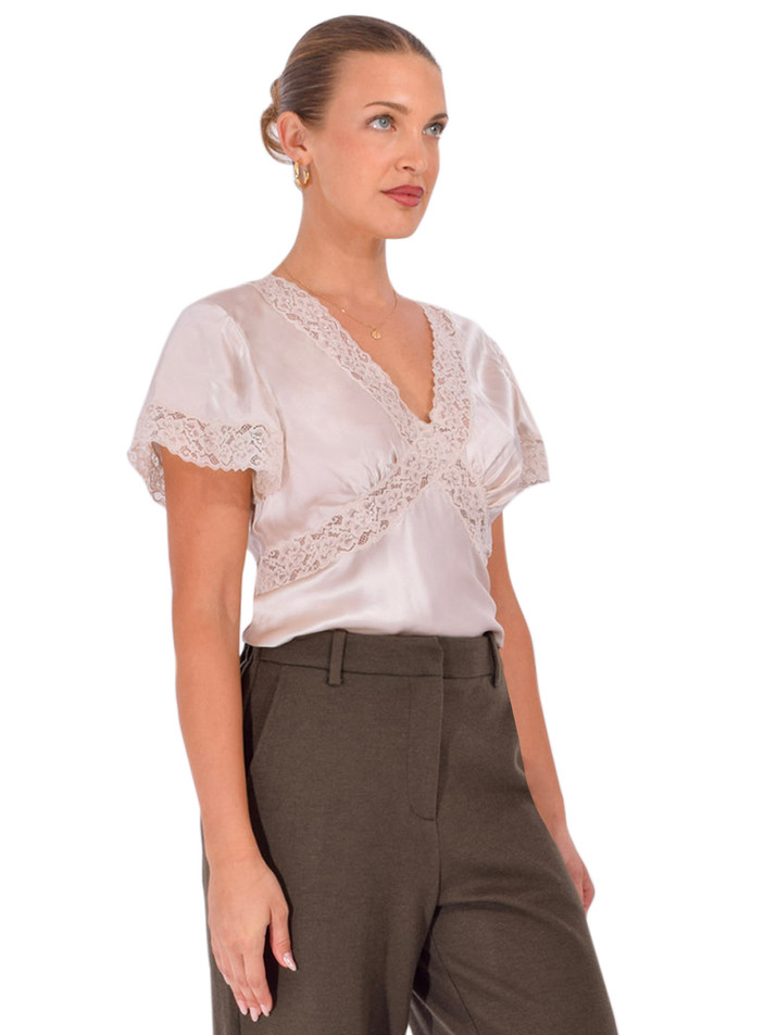 CAMI NYC Romola Silk Top in Oat Side View 