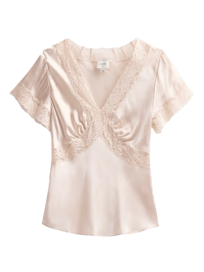 CAMI NYC Romola Silk Top in Oat Product Shot 
