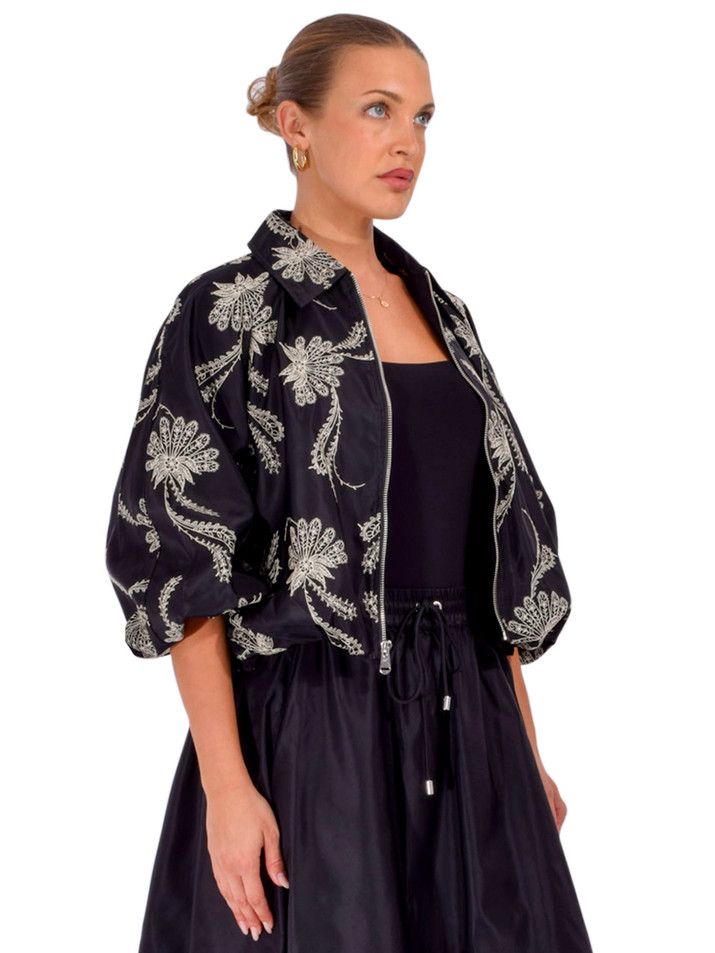 CINQ À SEPT Paulina Jacket in Black Paisley Fan Side View 