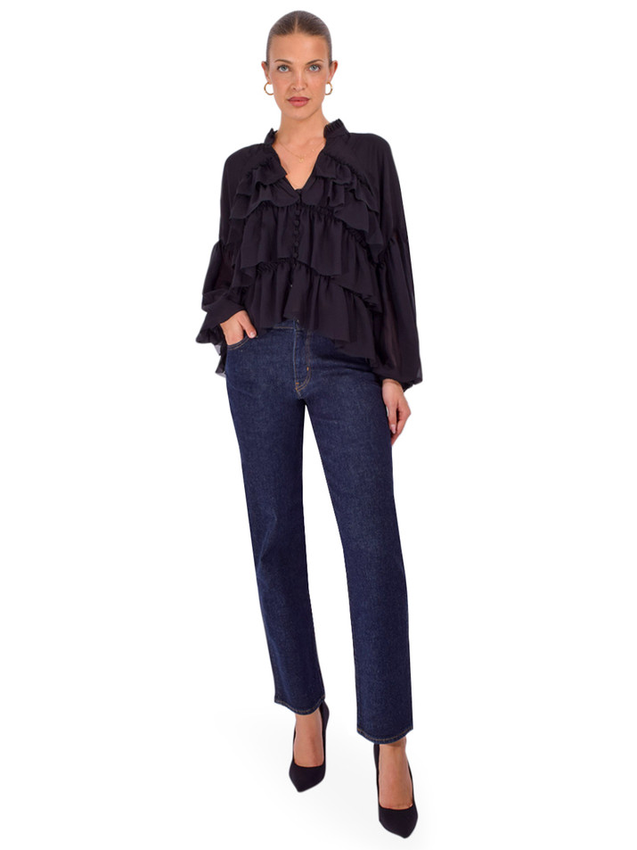 CINQ À SEPT Amoura Top in Black Full Outfit 

