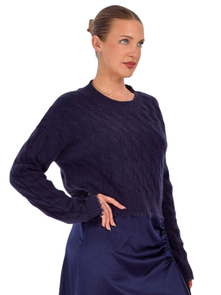 RE/DONE Rowe Cashmere Pullover in Navy Side View 