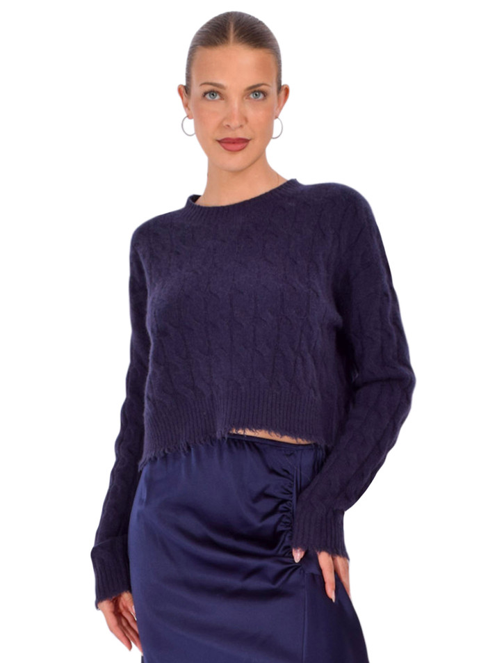 RE/DONE Rowe Cashmere Pullover in Navy Front View 