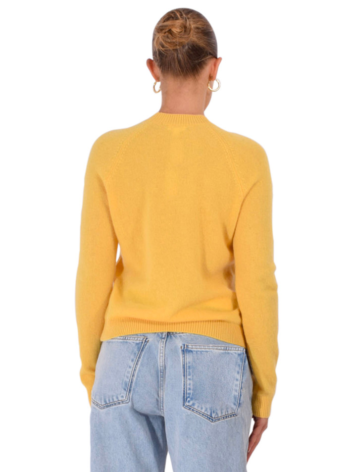 MINNIE ROSE Cashmere Long Sleeve Shrunken Crew in Golden Cream Back View 