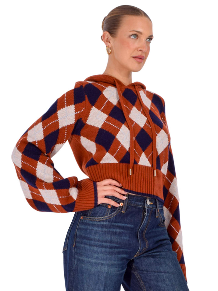 CARA CARA Oakley Argyle Hoodie in Rust Side View 