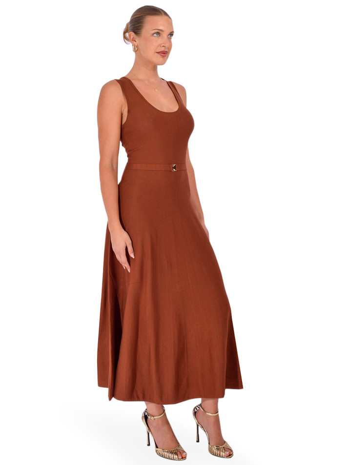 KARINA GRIMALDI Ariene Knit Dress in Copper Cedar Side View 