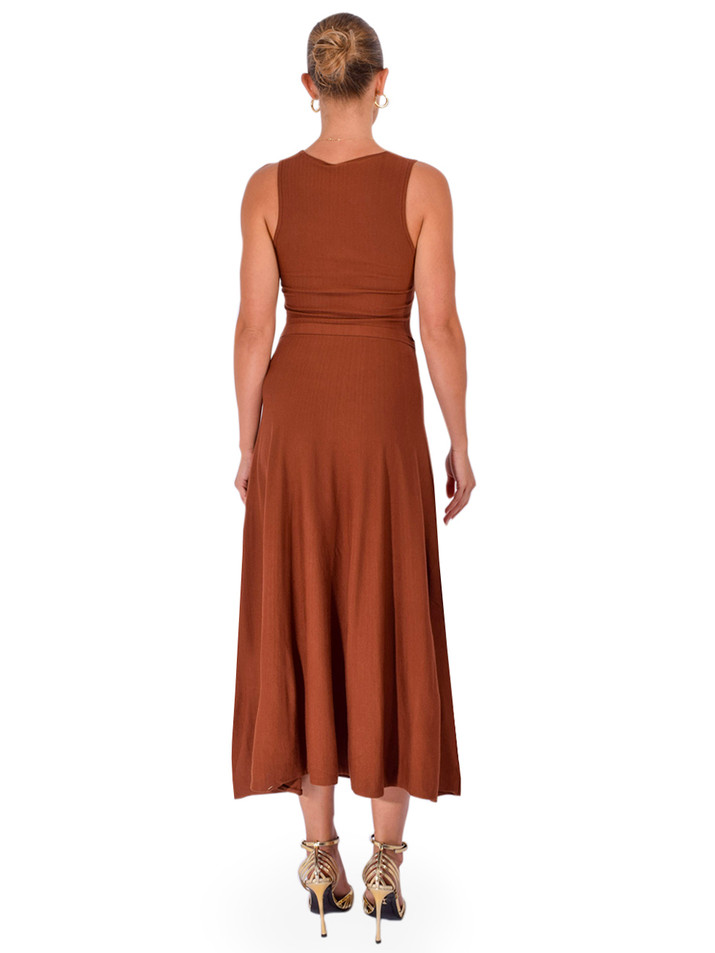 KARINA GRIMALDI Ariene Knit Dress in Copper Cedar Back View 
