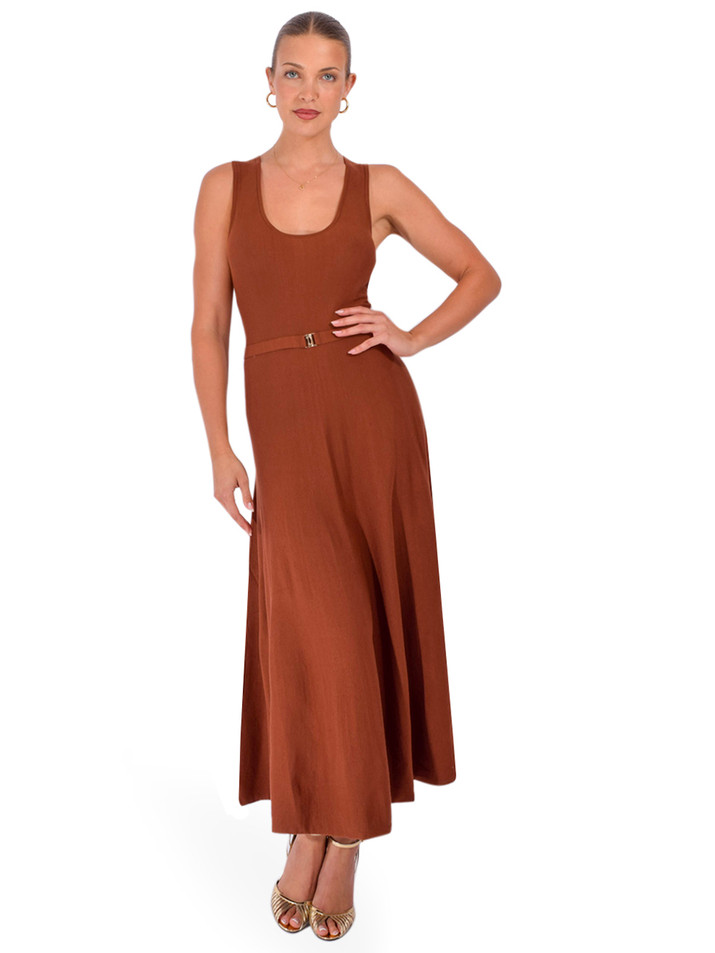 KARINA GRIMALDI Ariene Knit Dress in Copper Cedar Front View 2