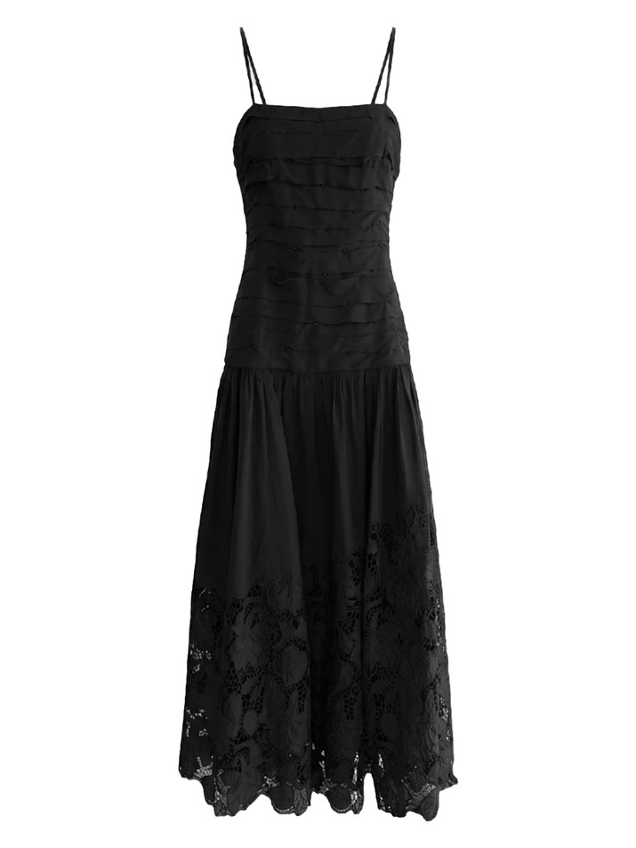 HEMANT & NANDITA Ziva Ruched Midi Dress in Black Product Shot 