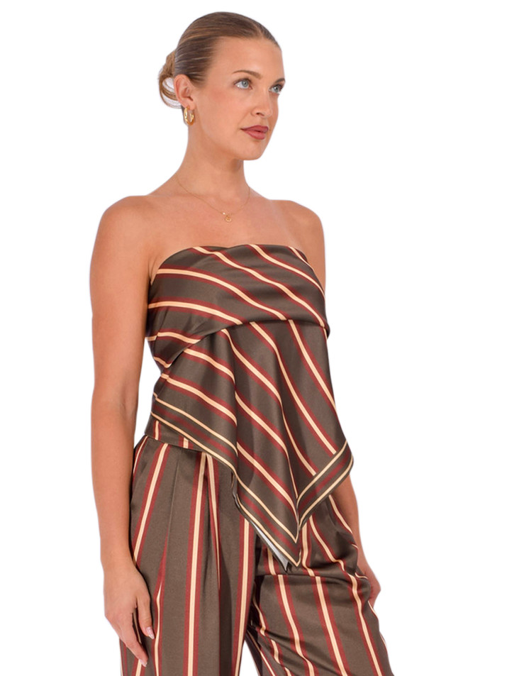 SER.O.YA Hark Satin Top in Olive Stripe Side View 
