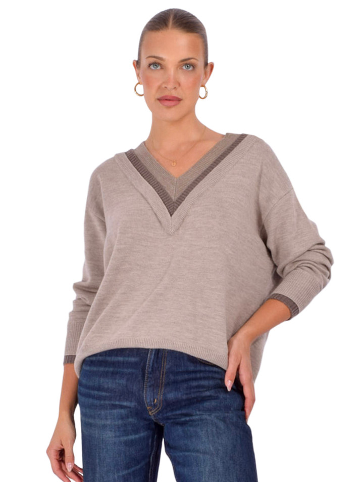 STAUD Norman Sweater in Sesame Multi Front View 