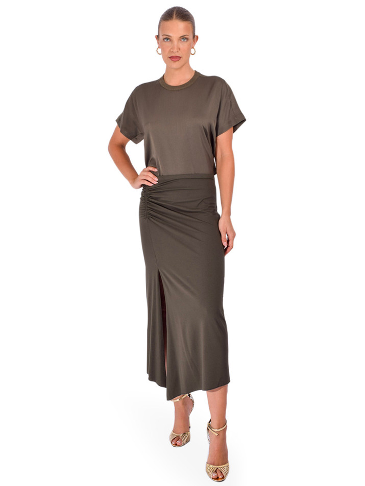 SIMKHAI Addy Satin Combo Tee in Sea Turtle Full Outfit 

