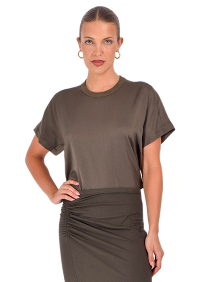 SIMKHAI Addy Satin Combo Tee in Sea Turtle Front View 