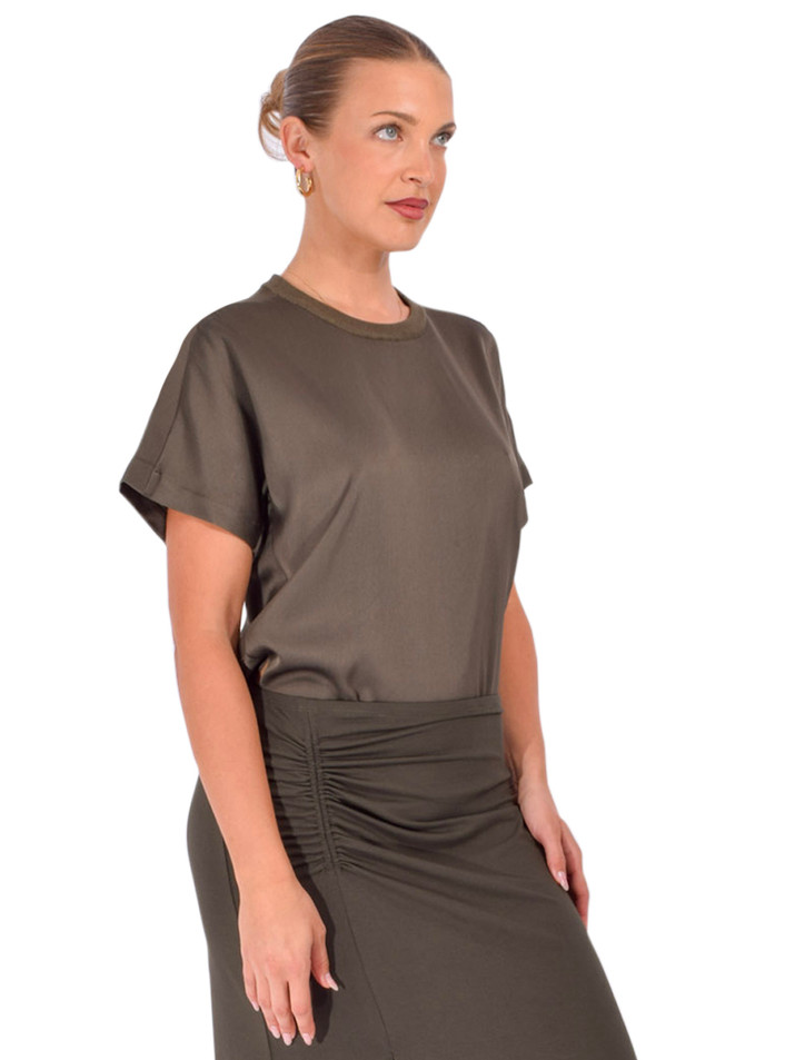 SIMKHAI Addy Satin Combo Tee in Sea Turtle Side View 