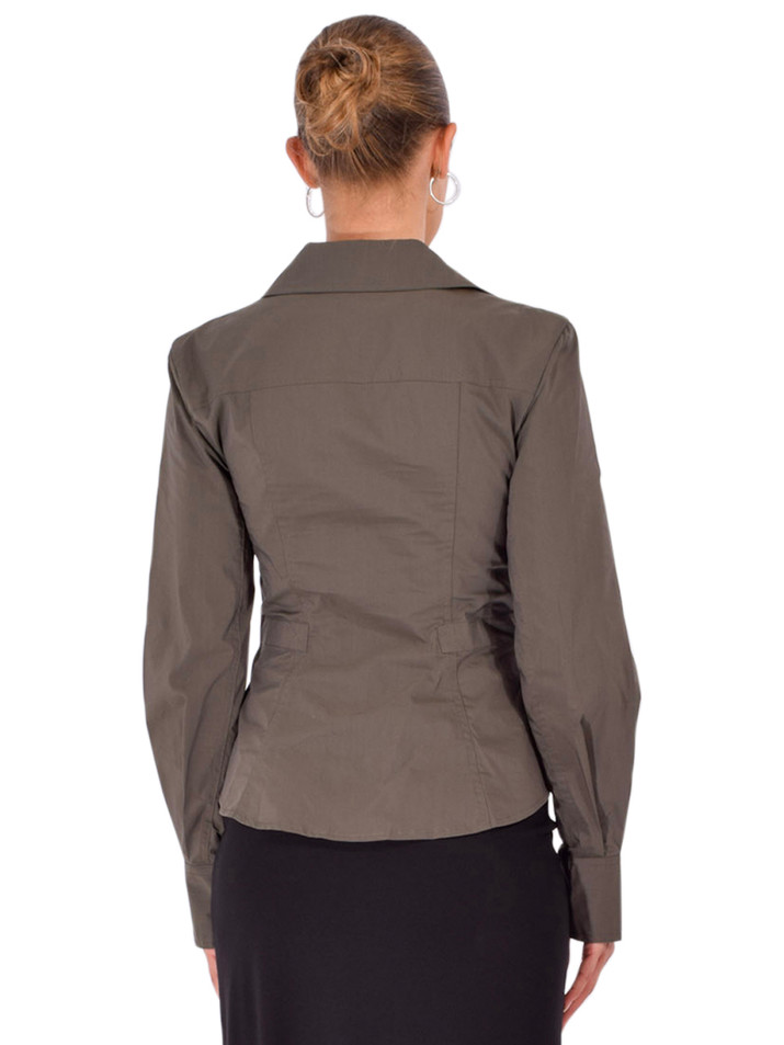 SIMKHAI Loriel Belted Shirt in Dark Olive Back View 
