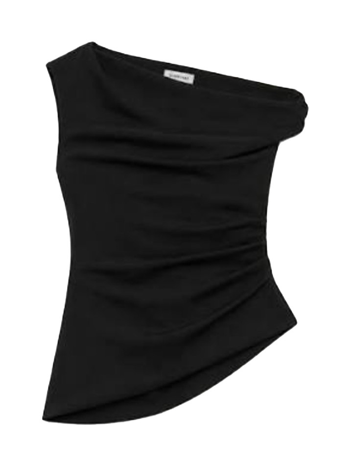 SIMKHAI Zerra Draped Top in Black Product Shot 